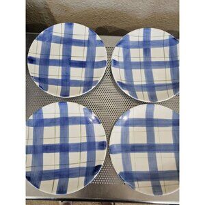 Alco Industries Plaid Blue Salad Plates Set Of 4 Vintage 7.25"